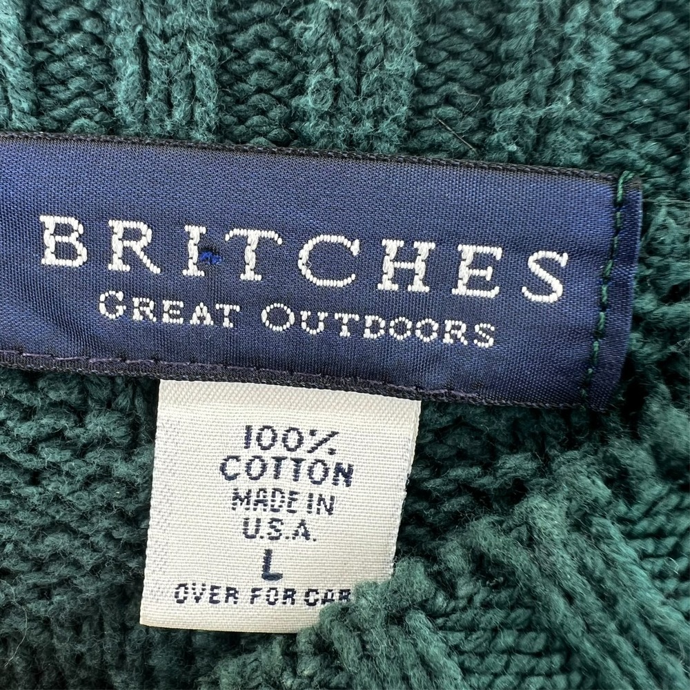 Vtg Britches Mens Sweater L Green Cable Knit USA Crewneck Heavyweight Granpacore - Picture 4 of 14